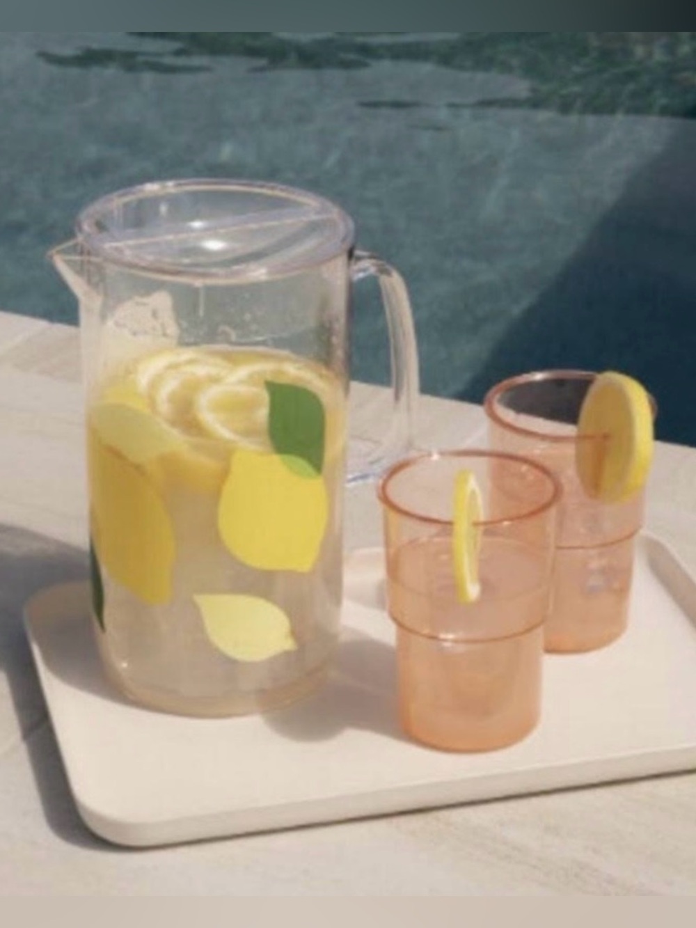 Kate Spade ♠️ Lemon 🍋 Pitcher with Pink (2) Cups Acrylic NIB - Picture 2 of 4